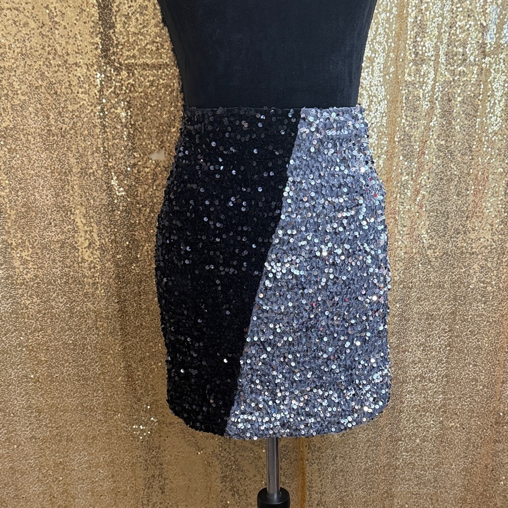 Nasty Gal Sequin Us Over Two Toned Black and Silver Mini Skirt